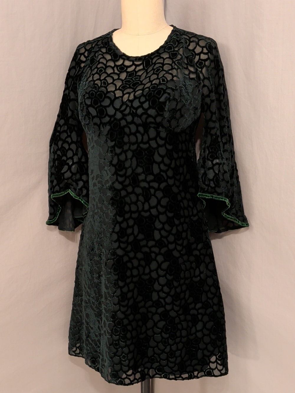 True Vintage 60s 70s London Designer Mod Floral Burnout Velvet Mini Dress SeeMes